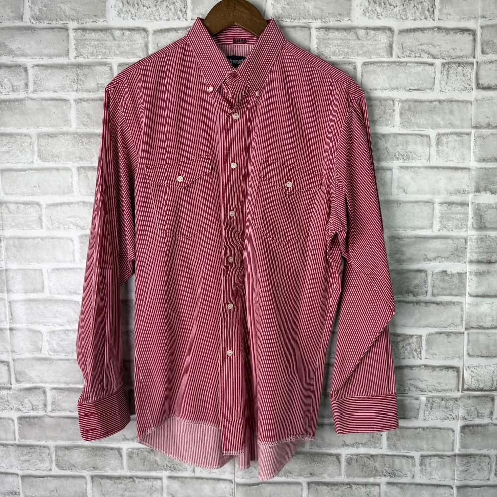 VTG Wrangler 90s Western Red Conductor Striped Button Down Shirt Mens 16 X-Long